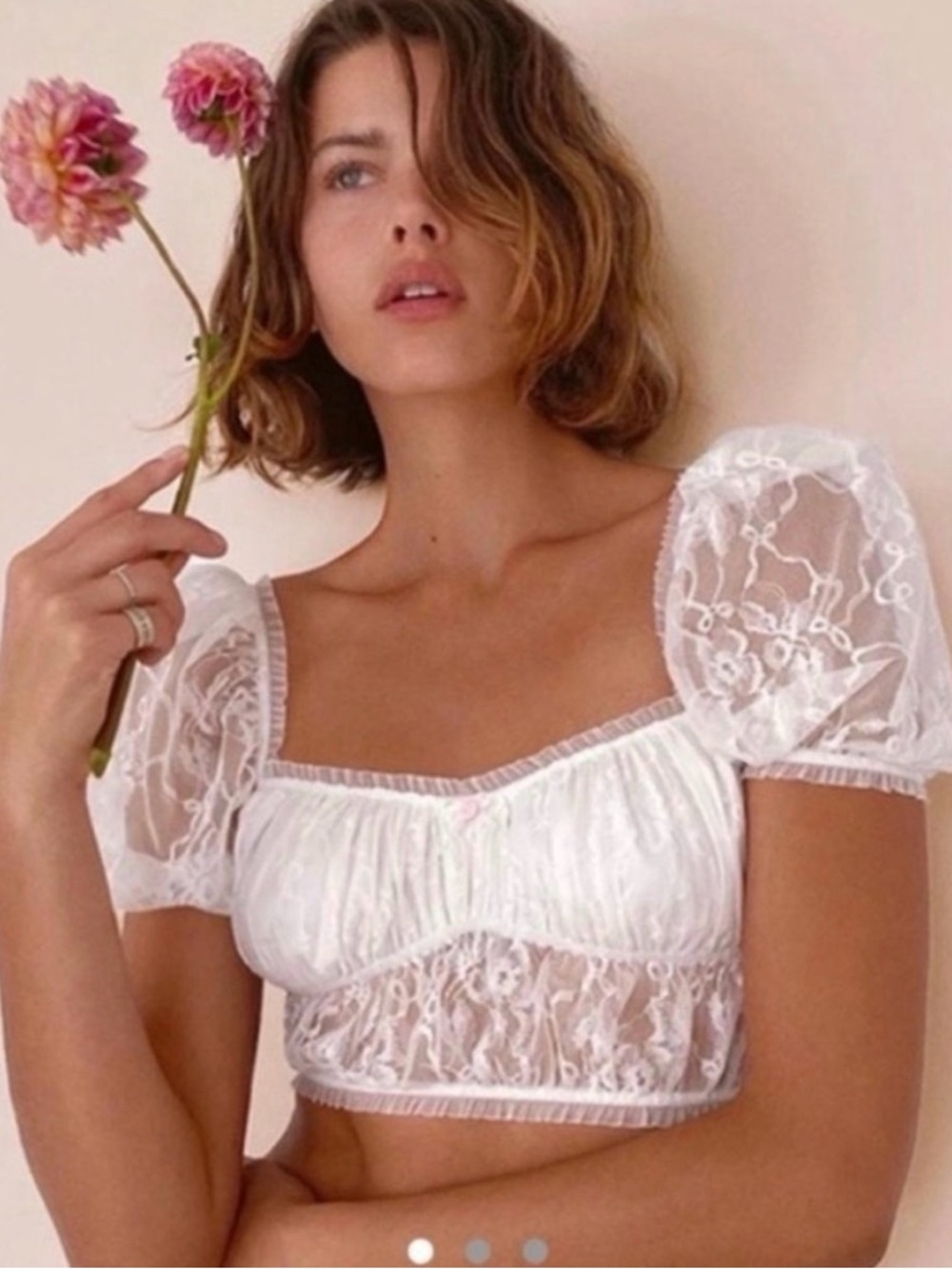 For Love & Lemons Belle Longline Lace Crop Top Adorable Puff Sleeves